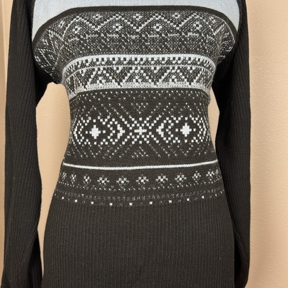 NILS Skiwear Baby Blue and Black Wool-Blend Geometric Turtleneck Sweater sz L - Picture 4 of 12